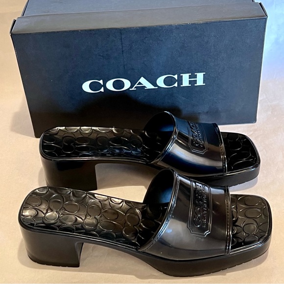 Coach Scarlett Rubber Block Heel Sandals Size 9 Black - Picture 6 of 13